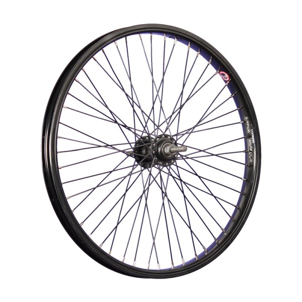 20 inch BMX bike front wheel single wall 48 holes thru axle black