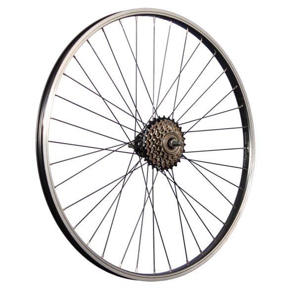 26 inch bicycle rear wheel aluminum rim with 6-speed freewheel black