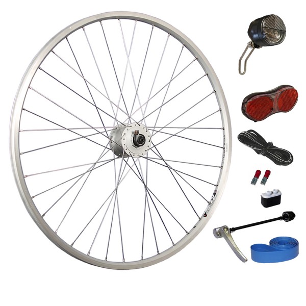 28inch bike front wheel silver with light set LED up to 25 lux
