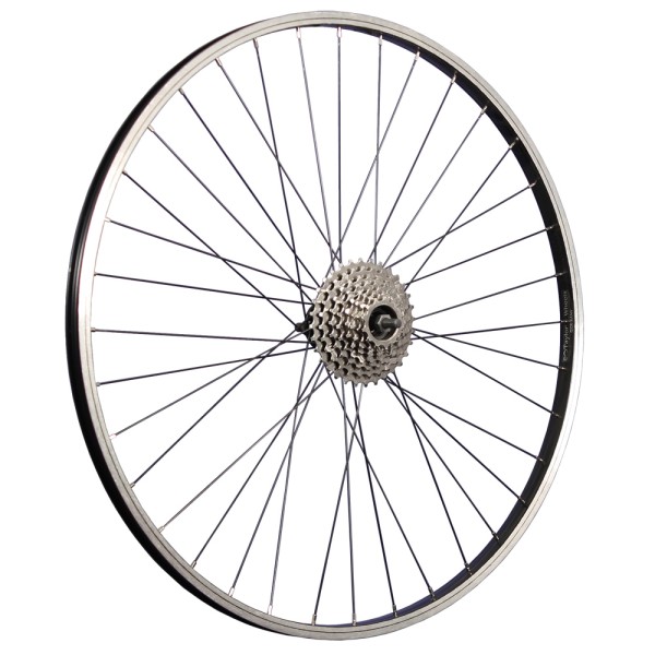 28 inch bicycle rear wheel aluminum rim with 8-speed freewheel silver