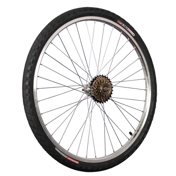 26inch bike rear wheel with tyre, tube and freewheel 6 silver