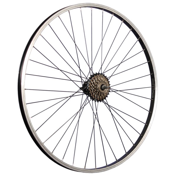 28 inch bicycle rear wheel aluminum rim with 6-speed freewheel black