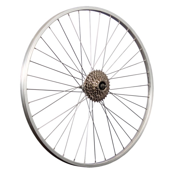 28 inch bicycle rear wheel aluminum rim with 8-speed freewheel silver