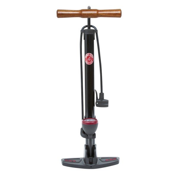 Bicycle floor pump 11 bar with wooden handle and manometer black