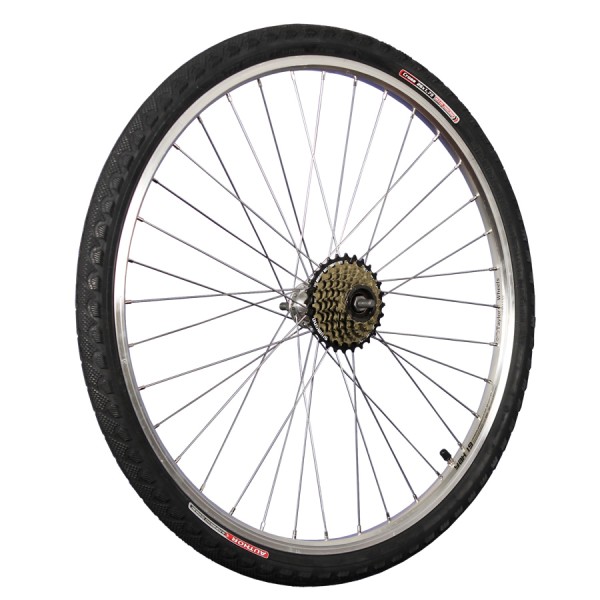 26inch bike rear wheel with tyre, tube and freewheel 7 silver