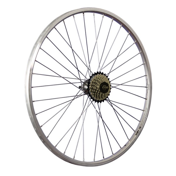 26inch bike rear wheel double-wall rim freewheel 7 silver
