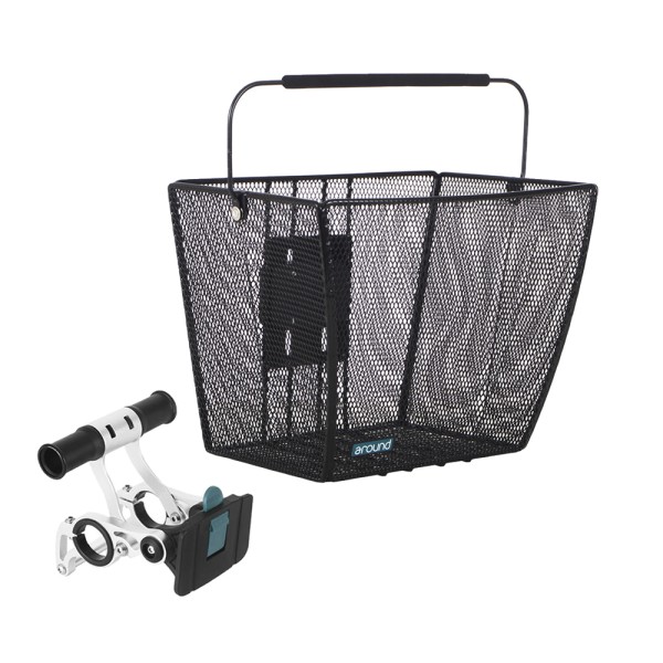 Bicycle handlebar basket close mesh with bracket basket removable black