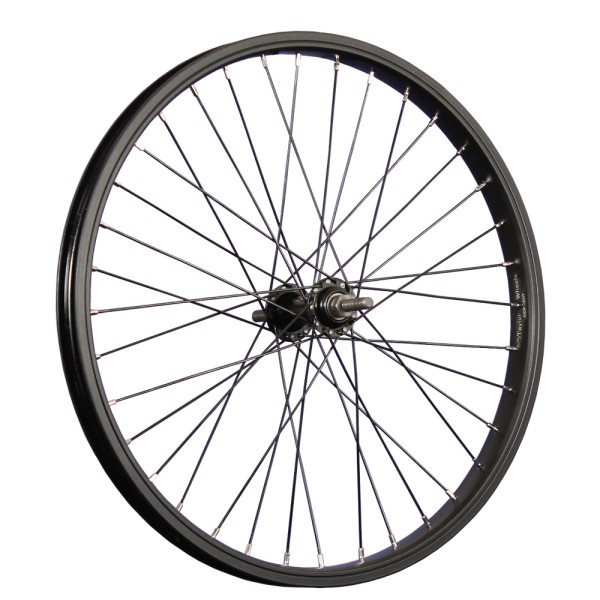 20 inch BMX bike front wheel single wall 36 holes thru axle black