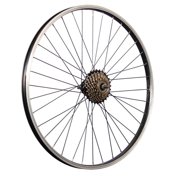 26 inch bicycle rear wheel aluminum rim with 7-speed freewheel black