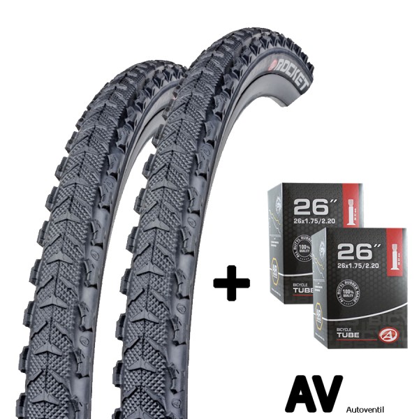 2x bicycle tire 26 inch 54-559 with tube AV set for front and rearwheel