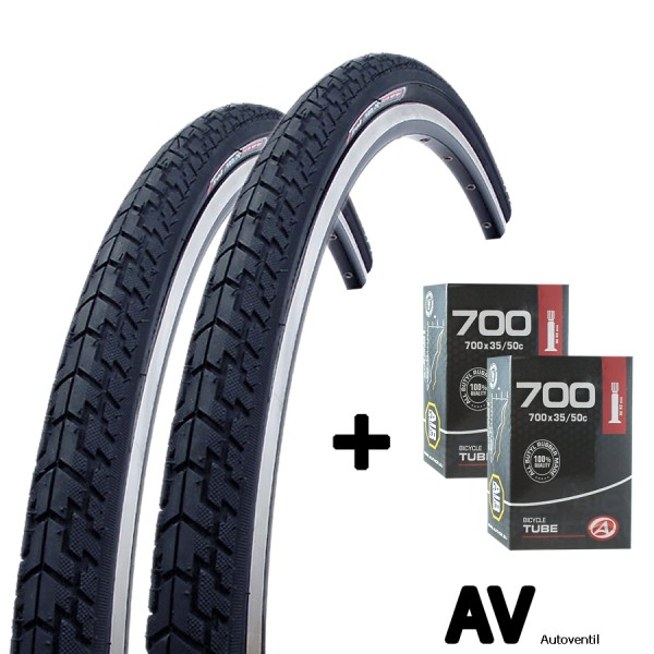 2x bicycle tire 28 inch 37-622 with tube AV set for front and rearwheel