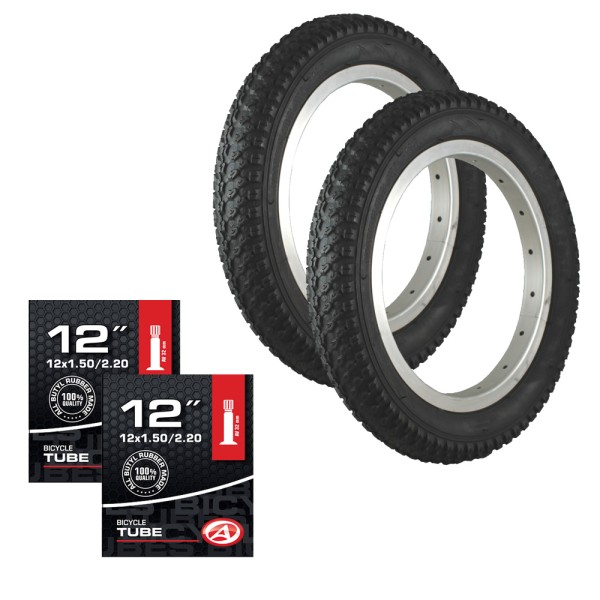 12" bicycle tire set with tubes and AV valve set studded tires 12.5 black