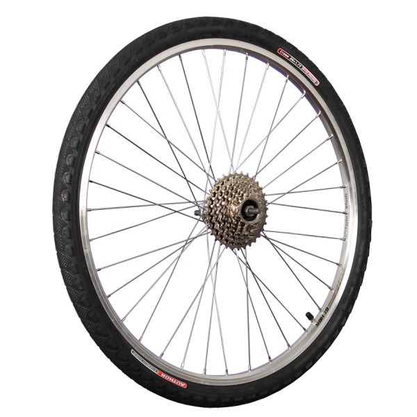 26inch bike rear wheel with tyre, tube and freewheel 8 silver