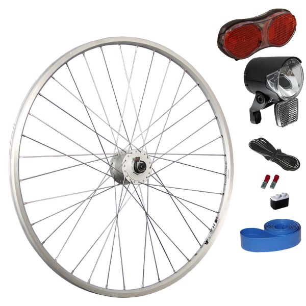 26inch bike front wheel silver with light set LED up to 25 Lux