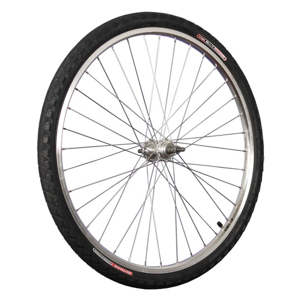 26inch bike rear wheel freewheel tyre tube silver