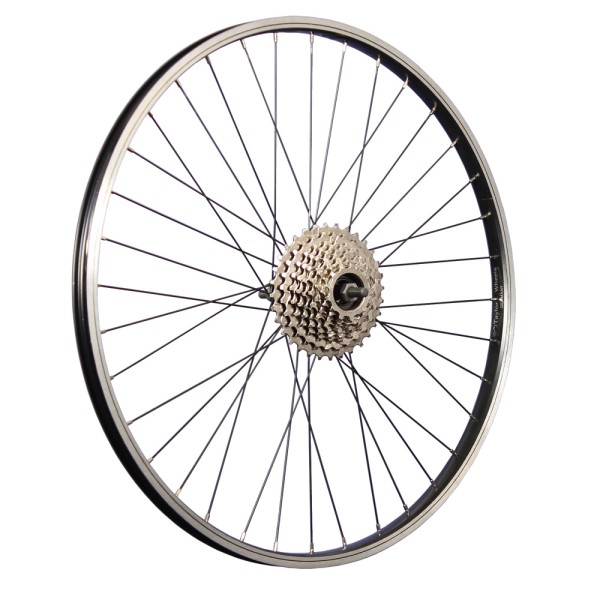 26 inch bicycle rear wheel aluminum rim with 8-speed freewheel black